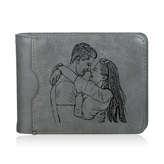 Men's Personalised Photo Engraved Grey Wallet