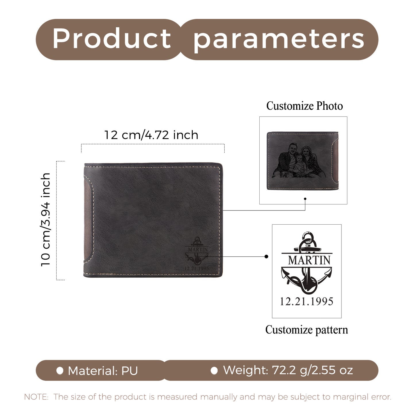 Personalised Family Photo Wallet | Custom Engraved Men's Wallet