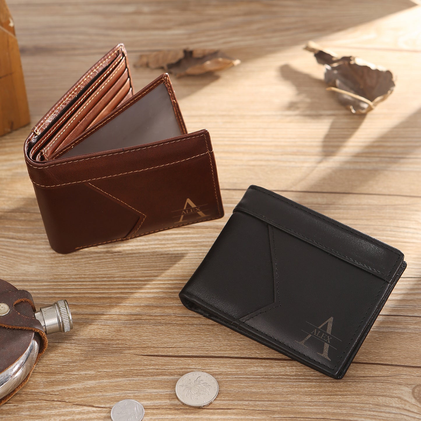Personalised Men's Top Grain Leather Wallet | Custom Initial & Name Bifold Wallet