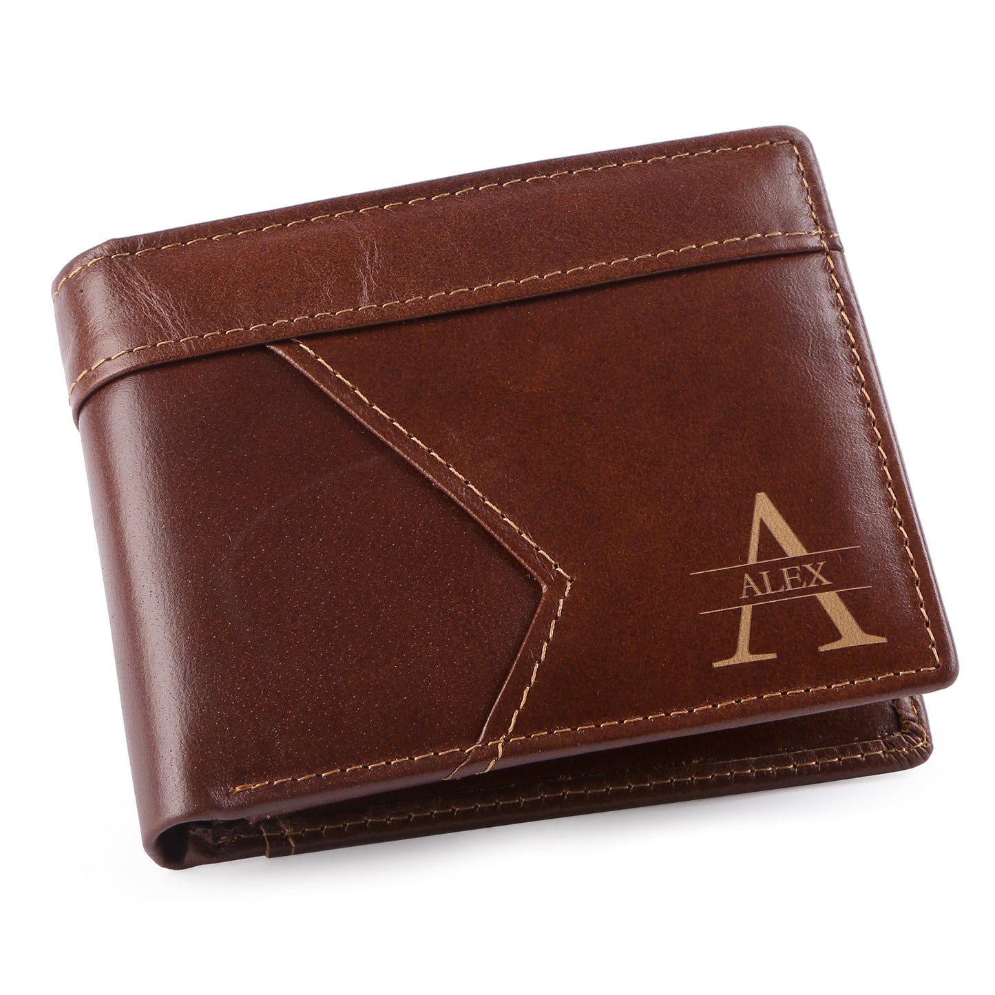 Personalised Men's Top Grain Leather Wallet | Custom Initial & Name Bifold Wallet