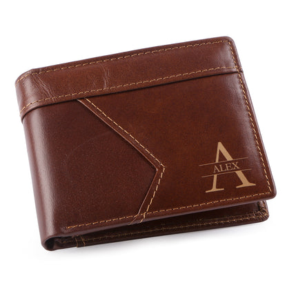 Personalised Men's Top Grain Leather Wallet | Custom Initial & Name Bifold Wallet