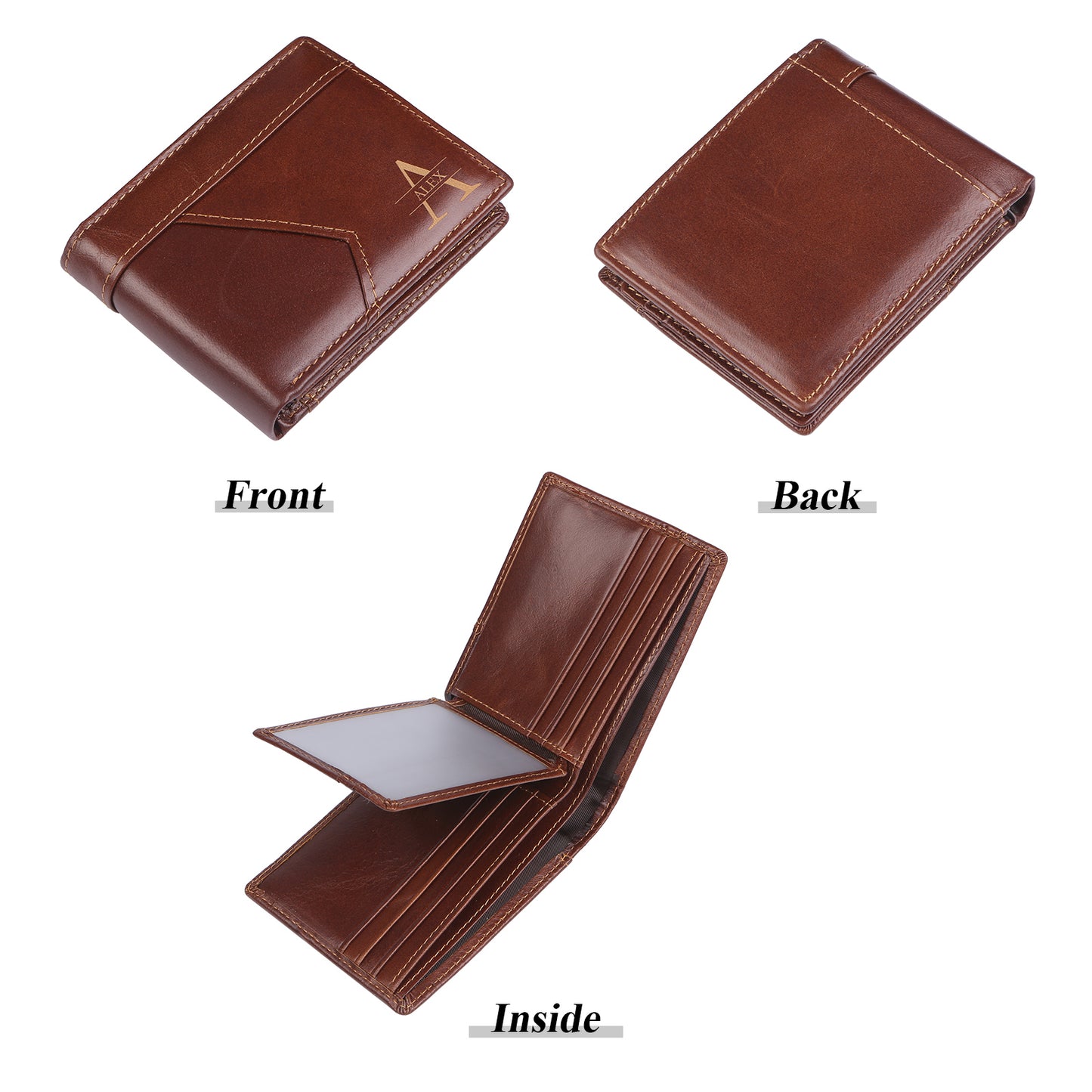 Personalised Men's Top Grain Leather Wallet | Custom Initial & Name Bifold Wallet