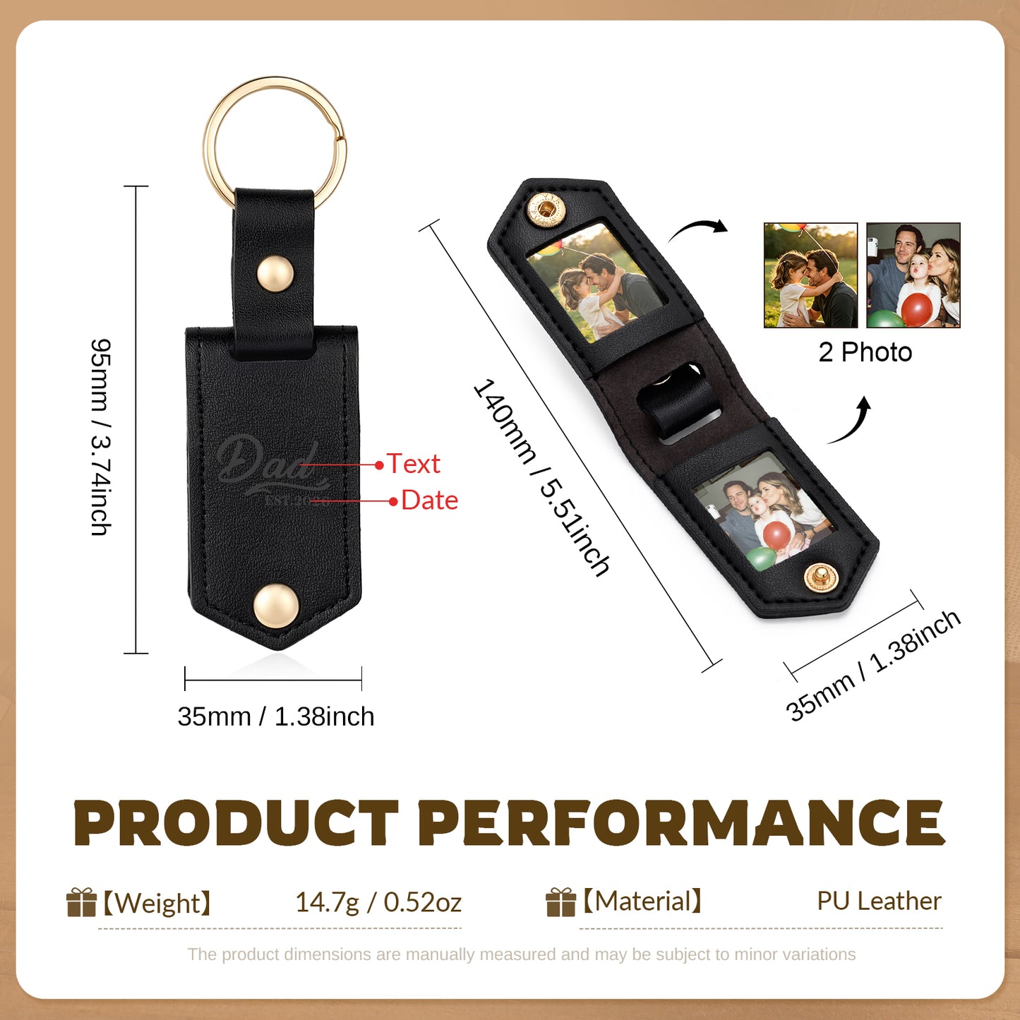 Personalised Double Photo Keyring with Custom Engraving