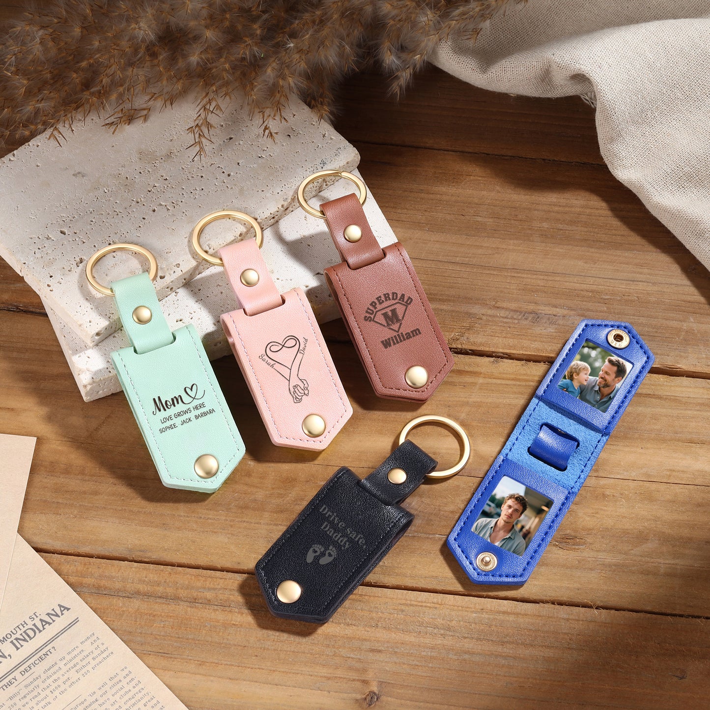 Personalised Double Photo Keyring with Custom Engraving