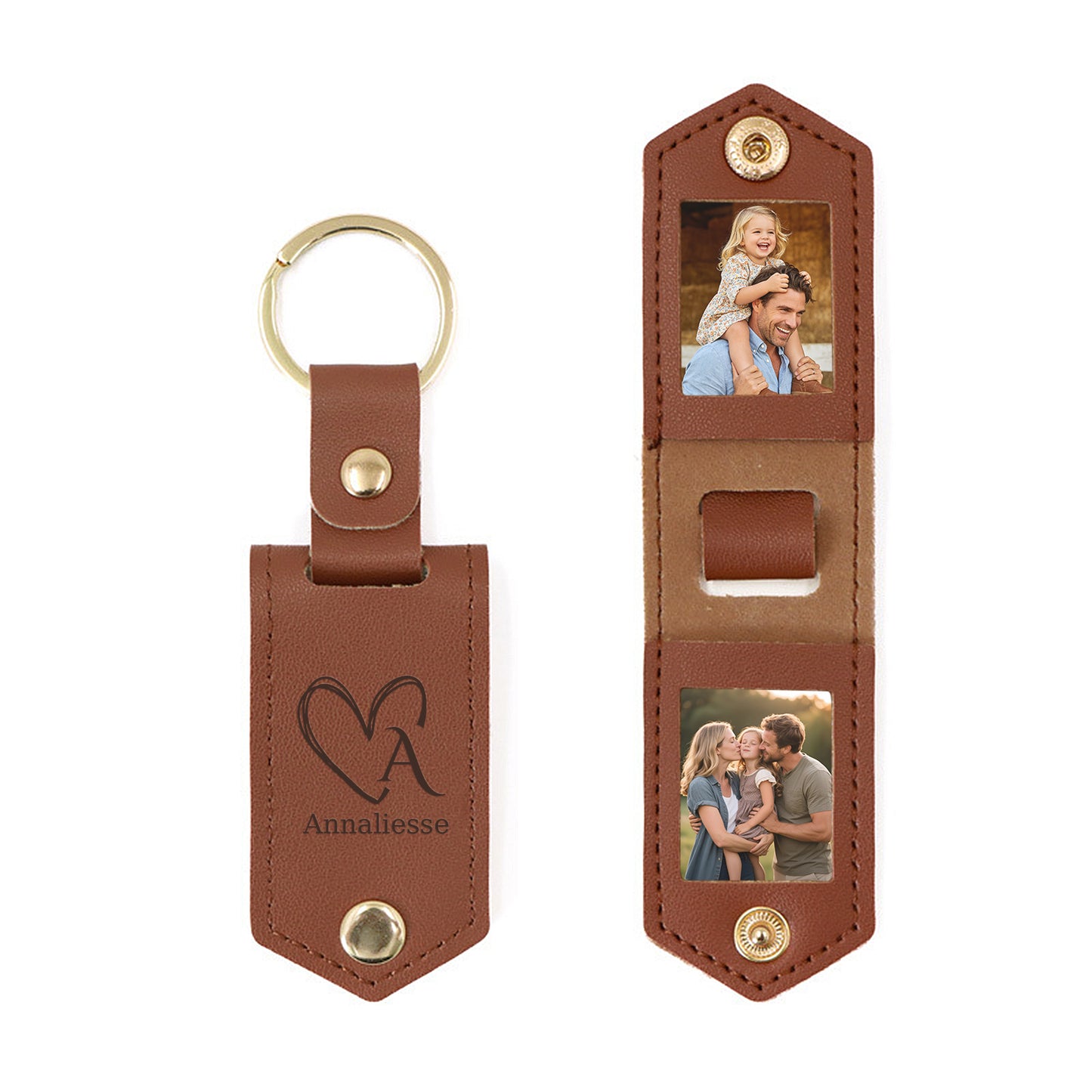 Personalised Double Photo Keyring with Custom Engraving