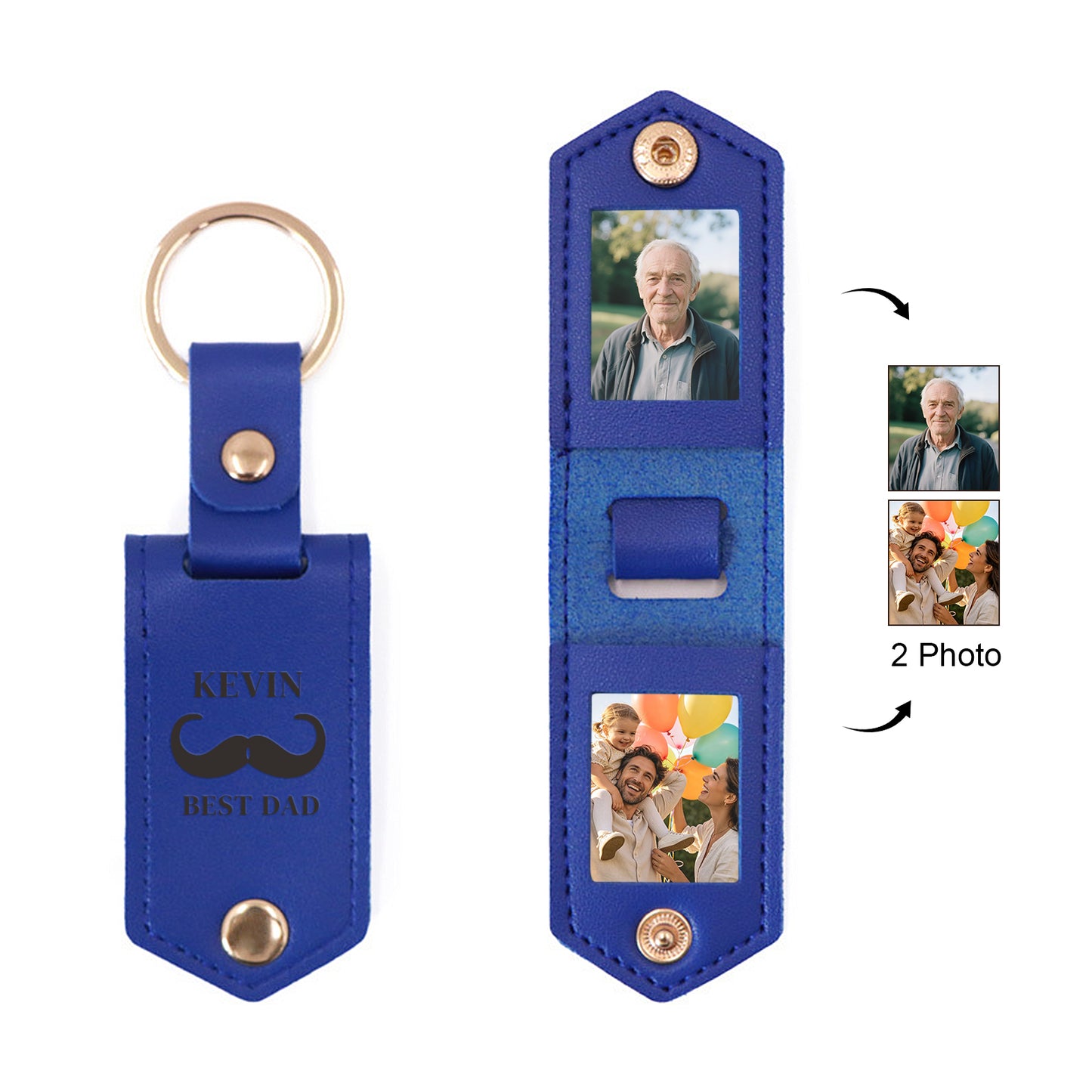 Personalised Double Photo Keyring with Custom Engraving