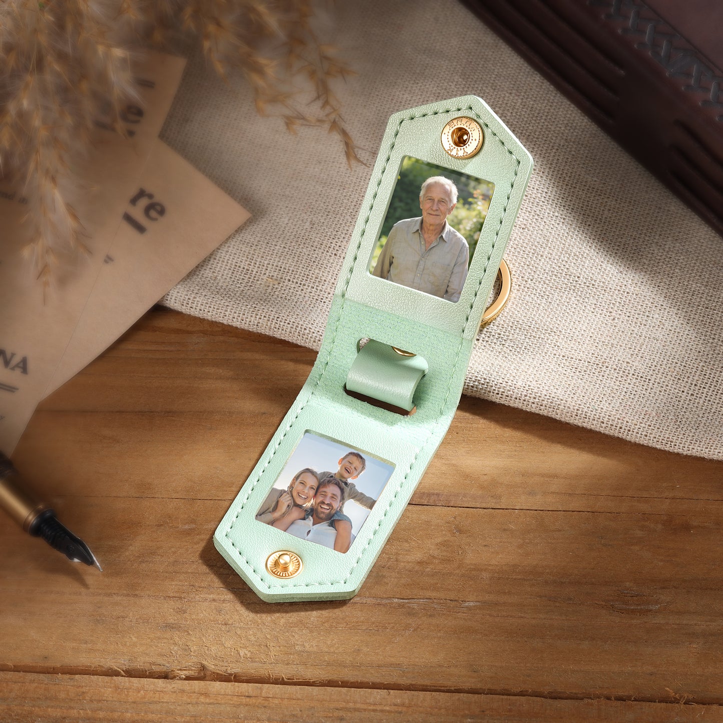 Personalised Double Photo Keyring with Custom Engraving