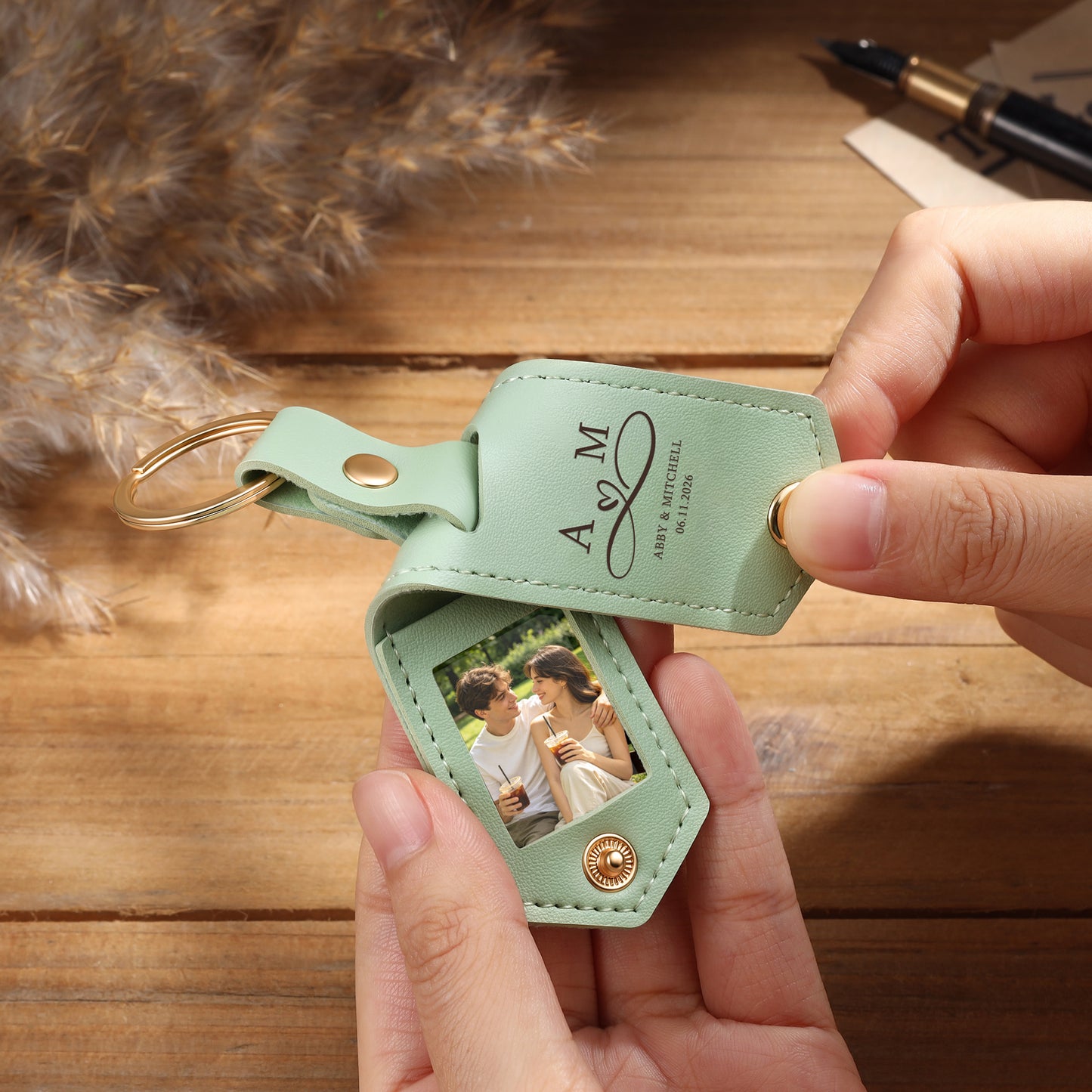 Personalised Double Photo Keyring with Custom Engraving
