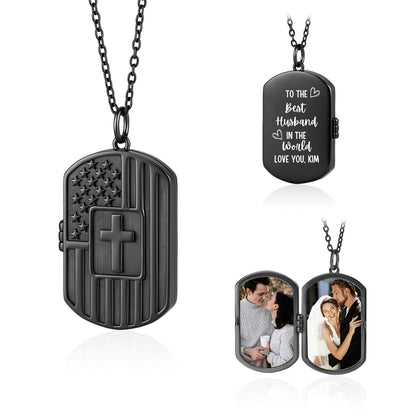 Personalised Men's Stainless Steel Cross Photo Locket Necklace