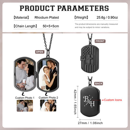Personalised Men's Stainless Steel Cross Photo Locket Necklace