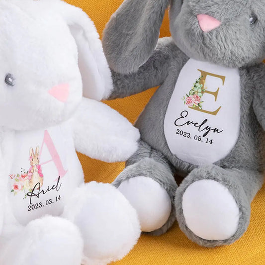 Personalised Easter Plush Initial & Name Bunny- Peter Rabbit or Roses