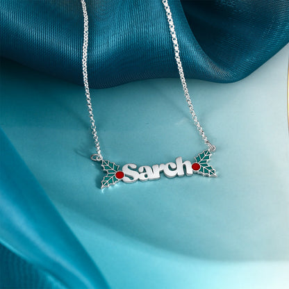 Christmas Holly Personalised Name Necklace