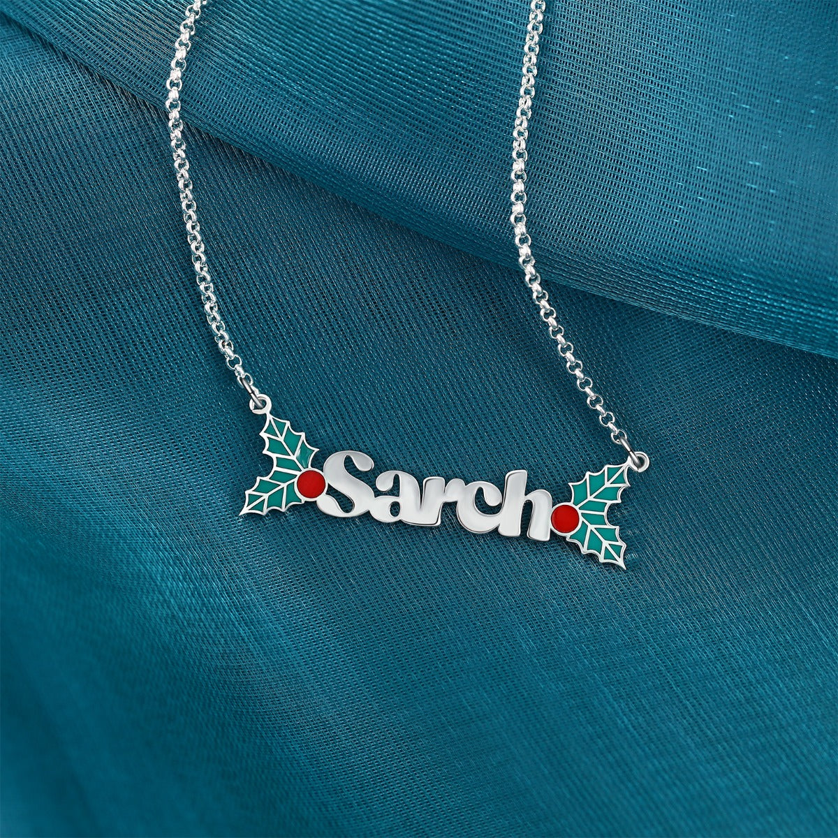 Christmas Holly Personalised Name Necklace