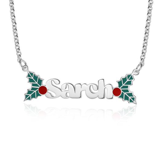 Christmas Holly Personalised Name Necklace