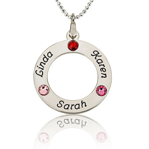 Name & Birthstone Circle Personalised Necklace- 3 Names