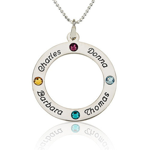 Name & Birthstone Circle Personalised Necklace-4 Names