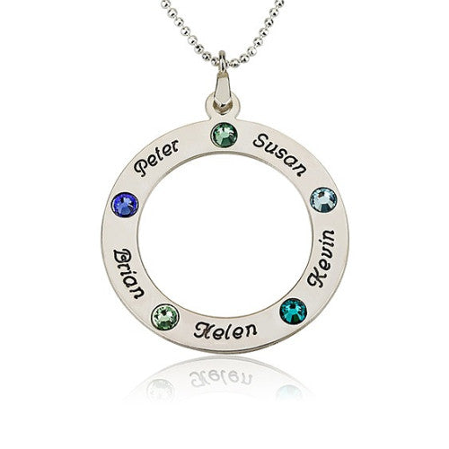 Name & Birthstone Circle Personalised Necklace -5 Names