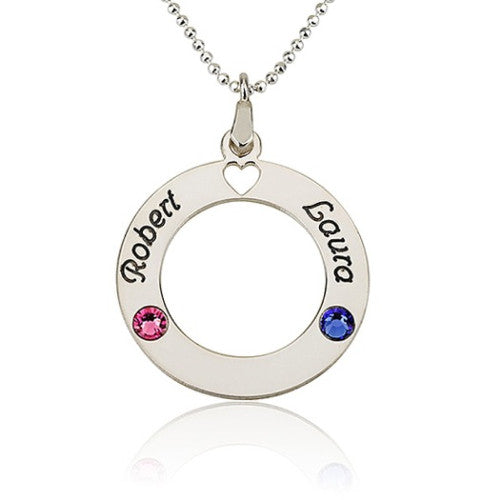 Name & Birthstone Circle Personalised Necklace- 2 Names