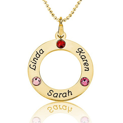 Name & Birthstone Circle Personalised Necklace- 3 Names