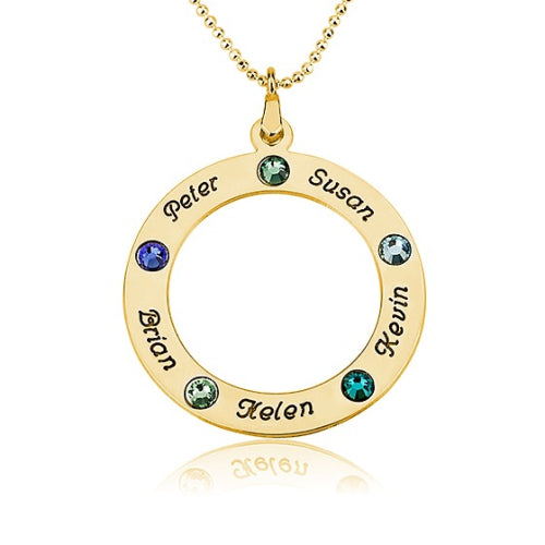 Name & Birthstone Circle Personalised Necklace -5 Names