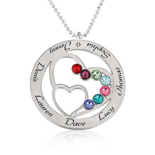 Family Heart & Birthstones Personalised Necklace