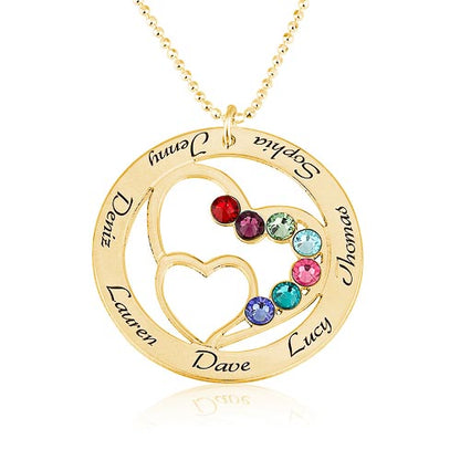 Family Heart & Birthstones Personalised Necklace