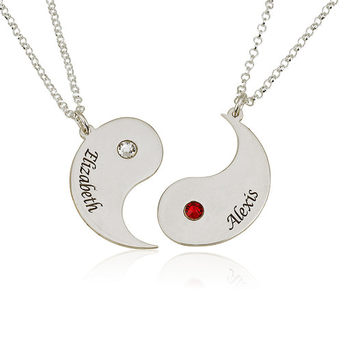 Yin Yang & Birthstones Personalised Friend/Couple Necklaces