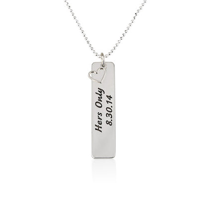 Personalised Vertical Bar Necklace with Heart Charm