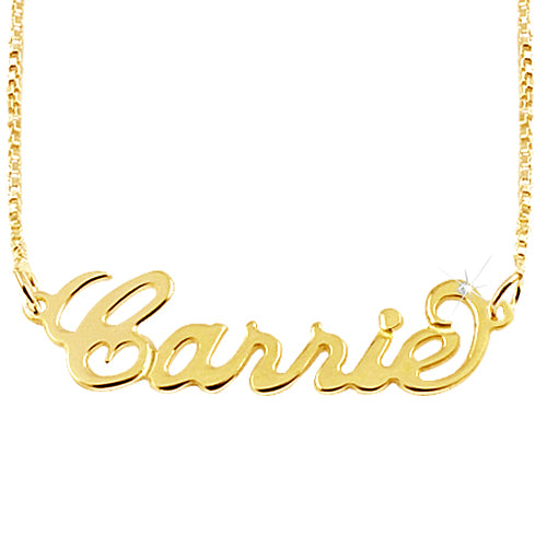 14K Solid Gold Personalised Carrie Style Name Necklace with Swarovski