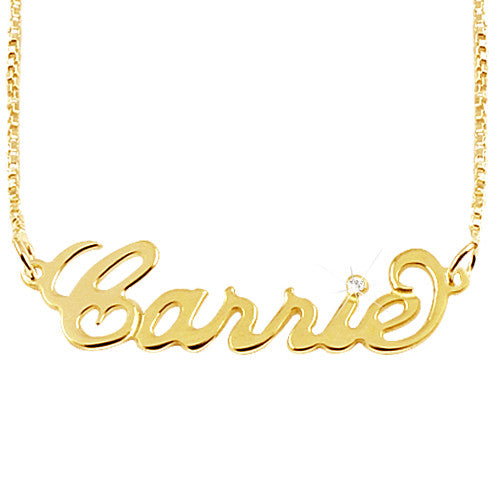 14K Solid Gold Personalised Carrie Style Name Necklace with Swarovski on the i