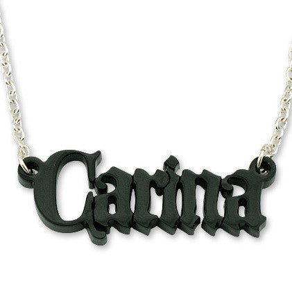 Personalised Acrylic Black Castle Name Necklace