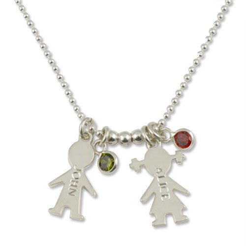 Kids Name & Birthstones Personalised Necklace- Two Names