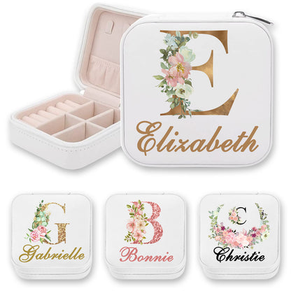 Floral Initial & Name Personalised Jewellery Box Case