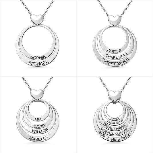 Personalised Family Stacked Rings Necklace with Heart