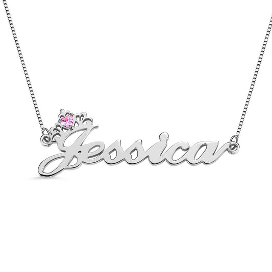 Personalised Crown Name Necklace with Birthstone