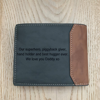 Men's Personalised Photo Engraved Dark Grey Leather Wallet