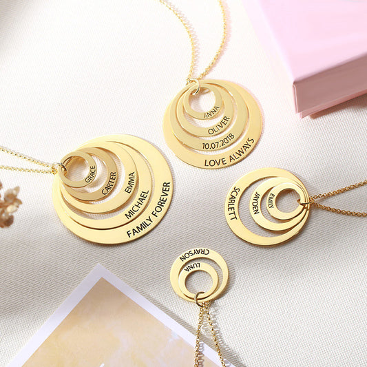 Personalised Family Stacked Rings Necklace