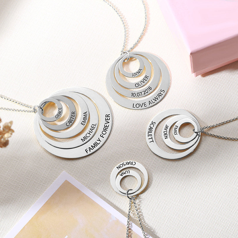 Personalised Family Stacked Rings Necklace