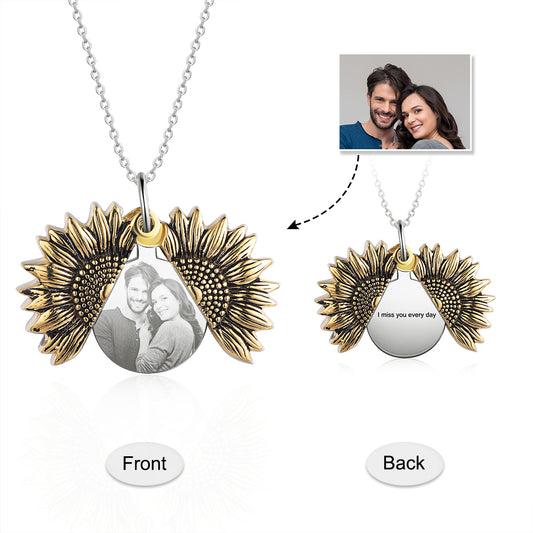 Sunflower Stainless Steel Personalised Photo Necklace