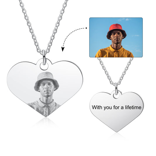 Stainless Steel Personalised B&W Photo Heart Necklace