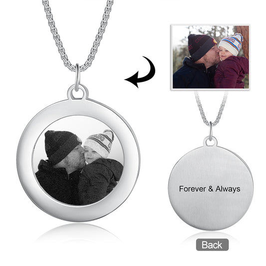 Stainless Steel Personalised B&W Photo Circle Necklace