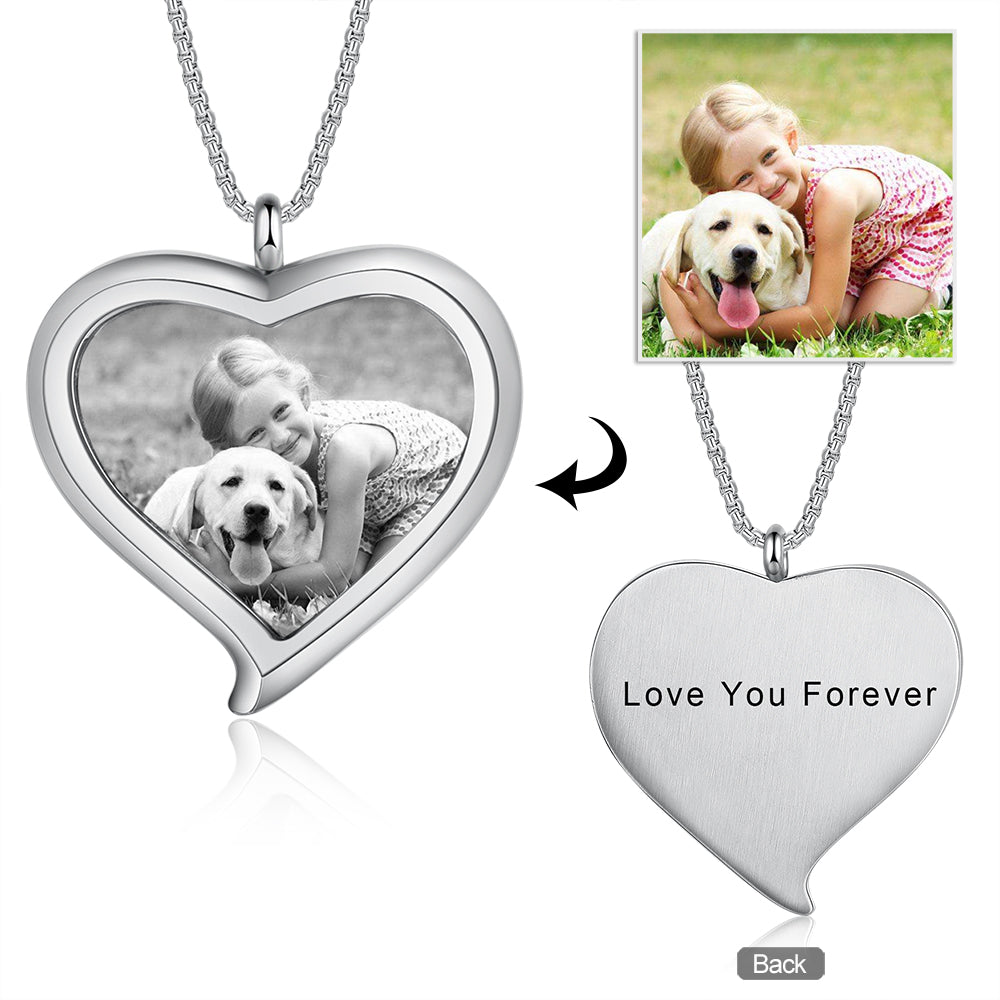 Stainless Steel Personalised B&W Photo Heart Necklace