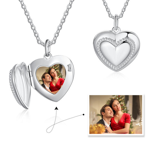 Sterling Silver Personalised Photo Heart Locket Necklace