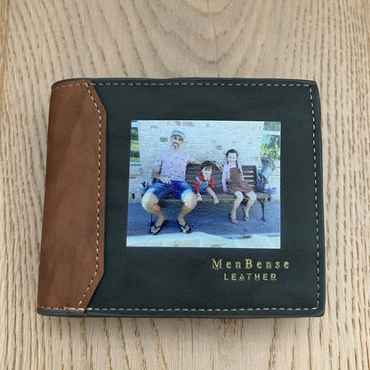 Men's Personalised Photo Engraved Dark Grey Leather Wallet