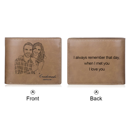 Men's Personalised Photo Engraved Brown Leather Wallet