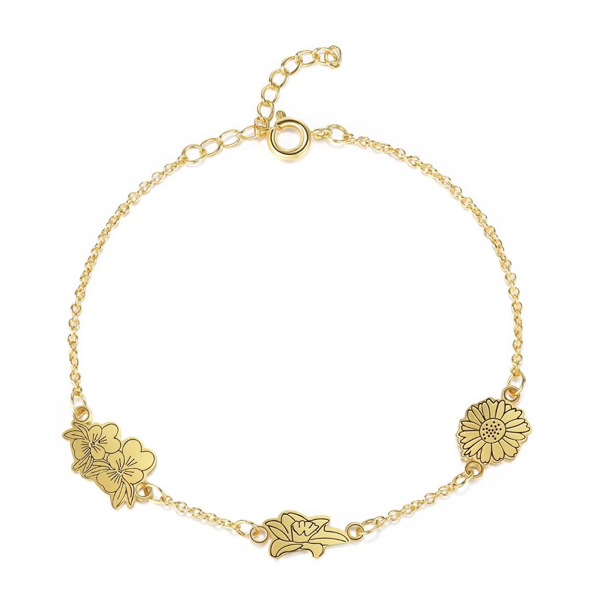 18K Gold Plated Personalised Birth Flower Bracelet