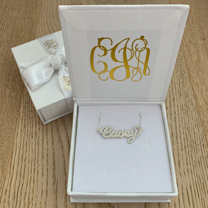 Sterling Silver Frosted Personalised Carrie Style Name Necklace