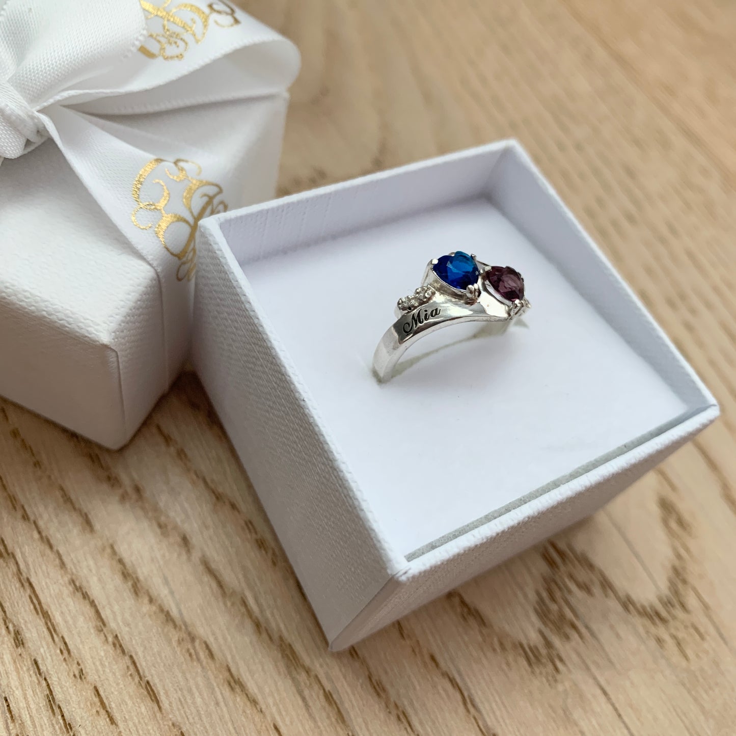 Personalised Twin Hearts Ring