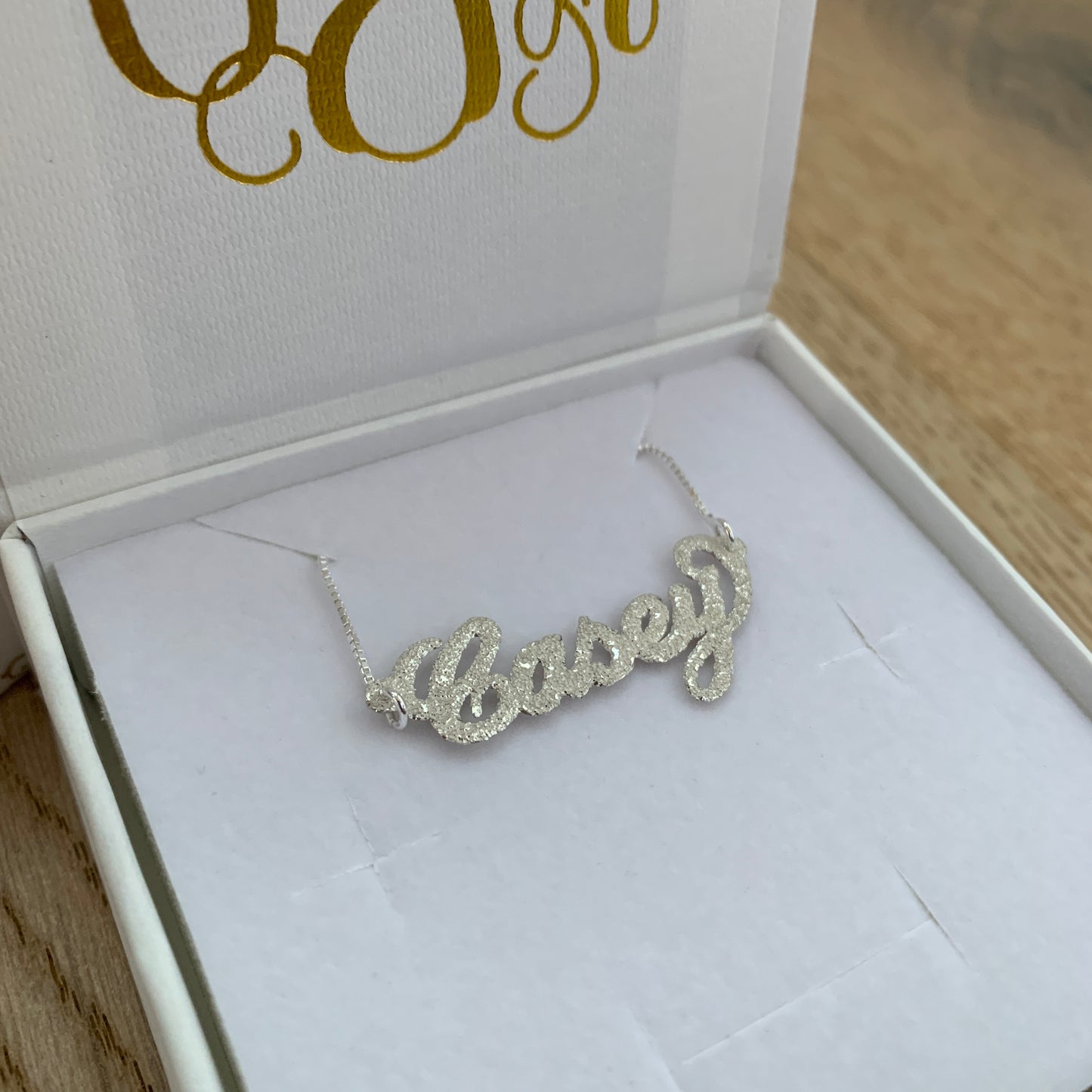 Sterling Silver Frosted Personalised Carrie Style Name Necklace