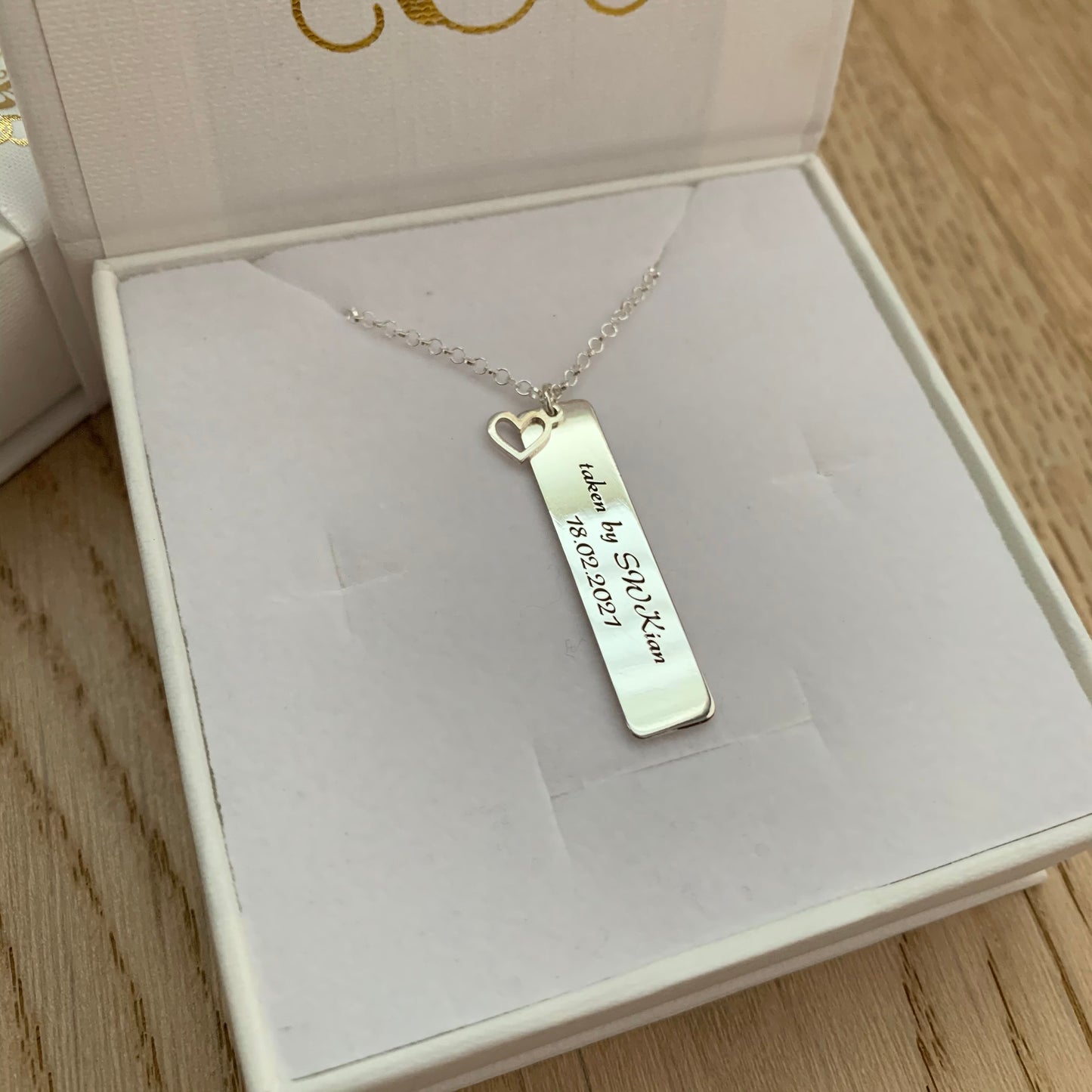 Personalised Vertical Bar Necklace with Heart Charm